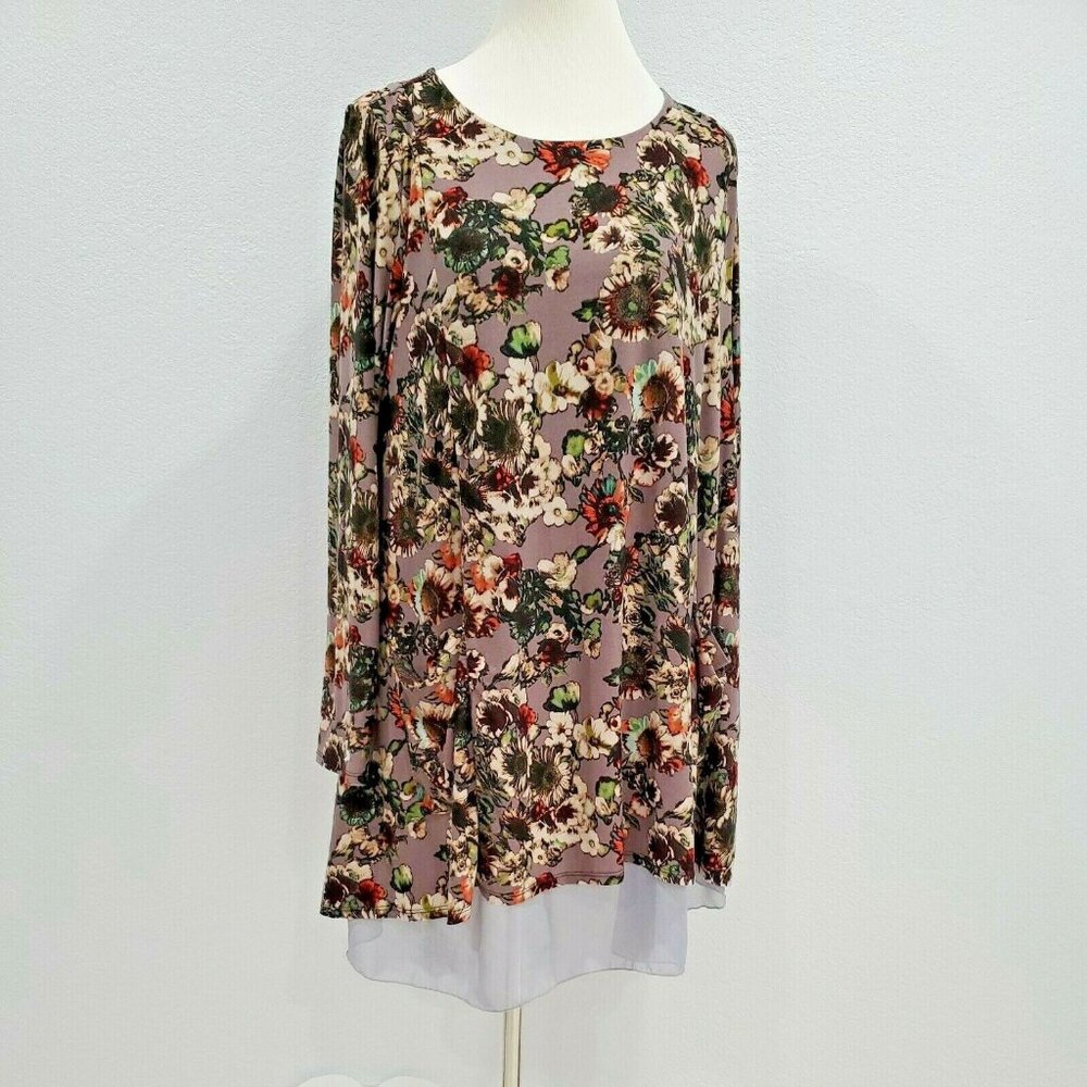 EGY CALIFORNIA Top Blouse Womens XL Brown Mocha Tunic Layer Long Sleeve Pockets